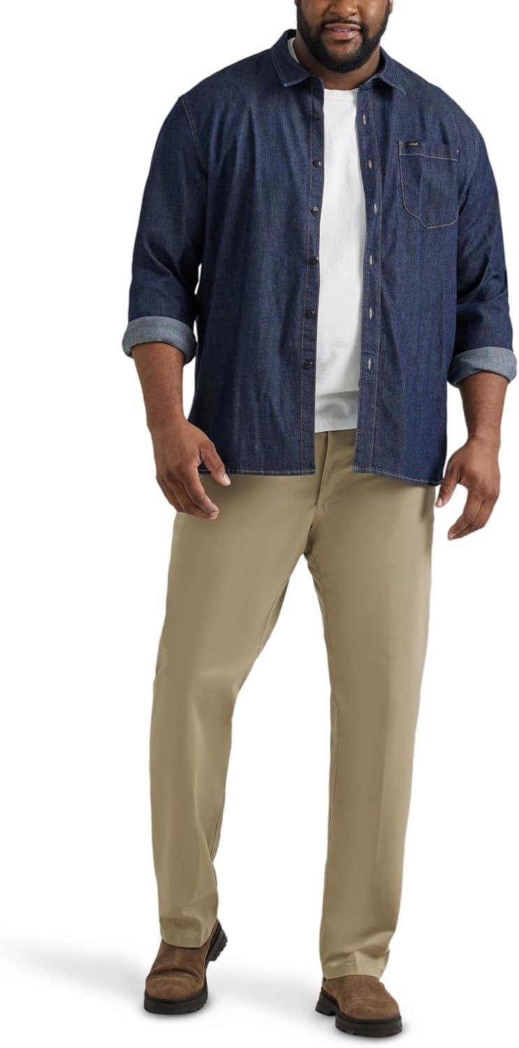 imageLee Mens Big ampamp Tall Extreme Motion Flat Front Regular Straight PantPebble
