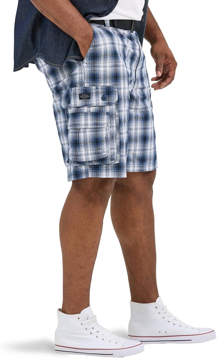 imageLee Mens Big and Tall New Belted Wyoming Cargo ShortBlue Plaid