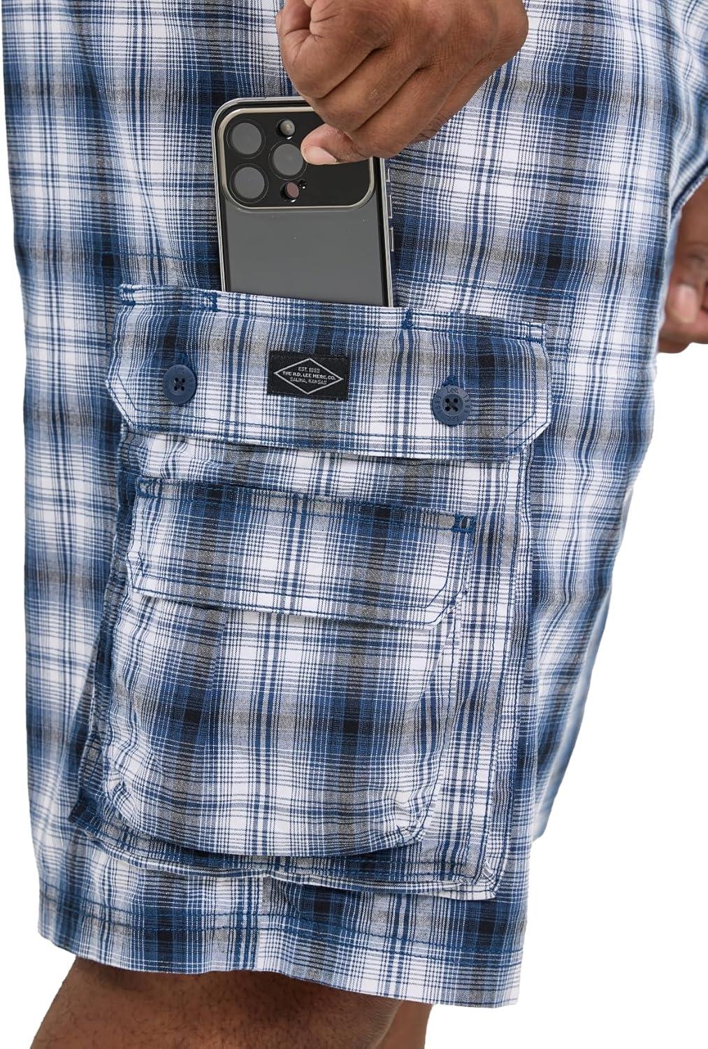 imageLee Mens Big and Tall New Belted Wyoming Cargo ShortBlue Plaid