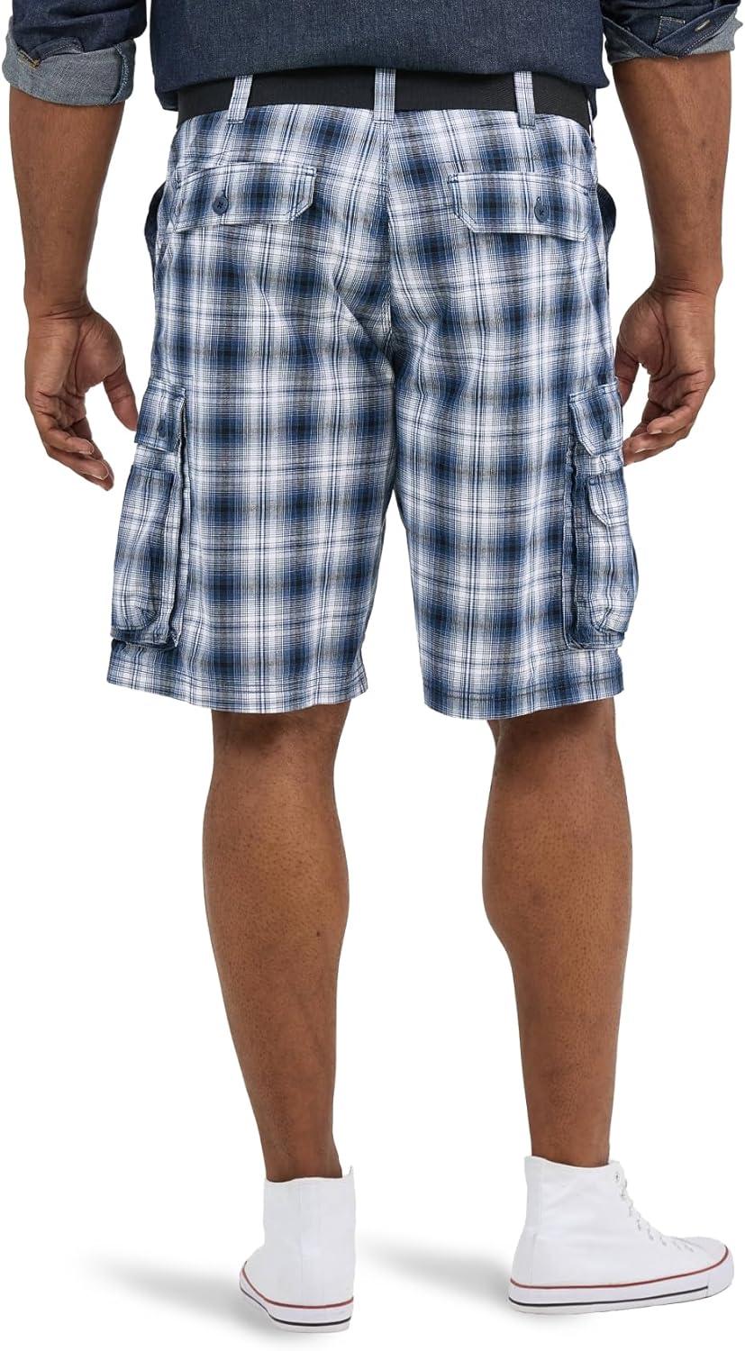 imageLee Mens Big and Tall New Belted Wyoming Cargo ShortBlue Plaid