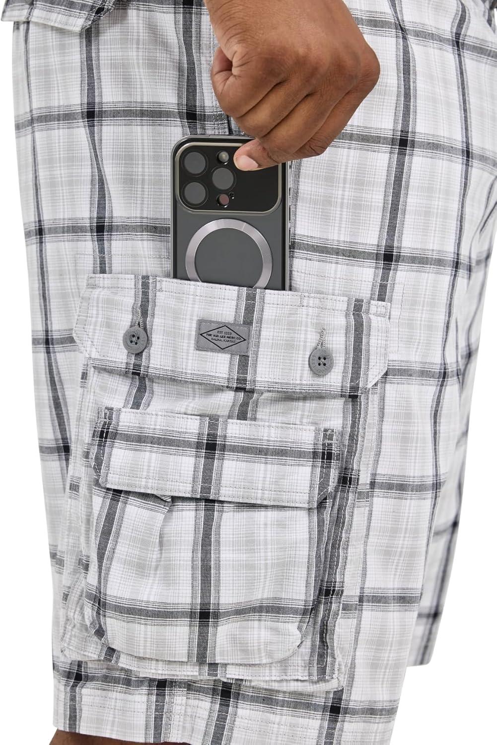 imageLee Mens Big and Tall New Belted Wyoming Cargo ShortGray Plaid