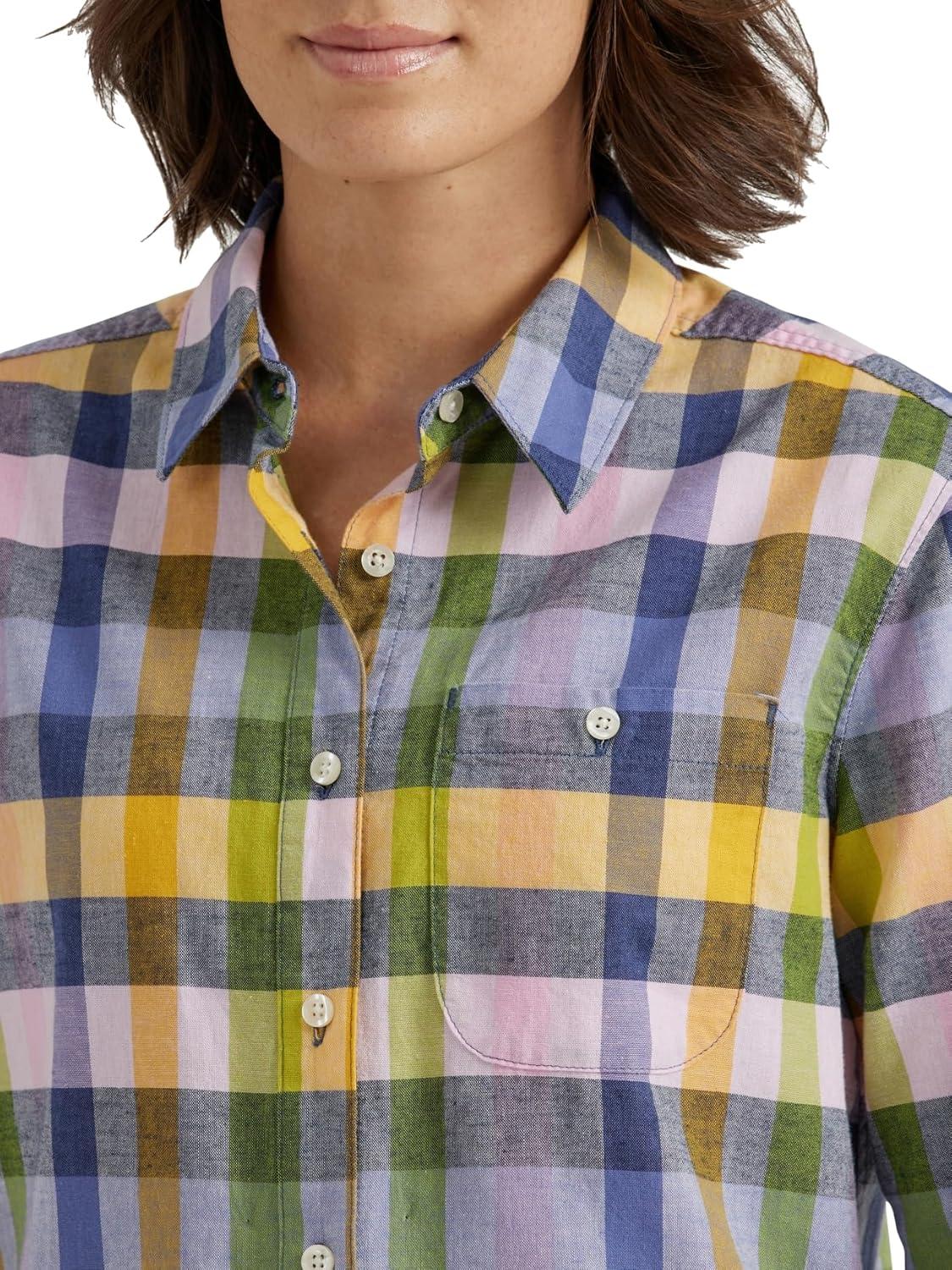 imageLee Womens Legendary Long Sleeve All Purpose Button Down ShirtKiwi Field Plaid