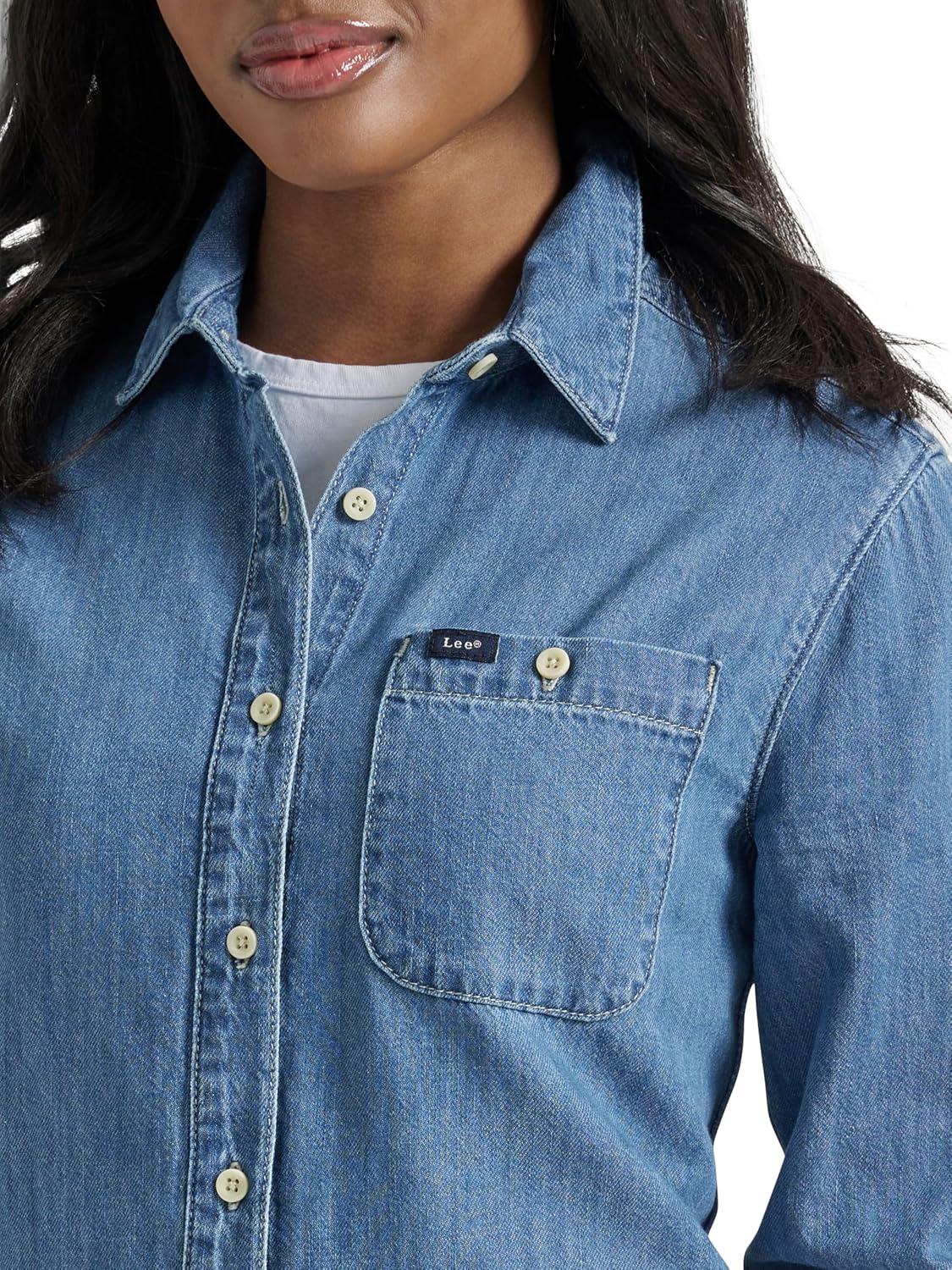 imageLee Womens Legendary Long Sleeve All Purpose Button Down ShirtMid Wash