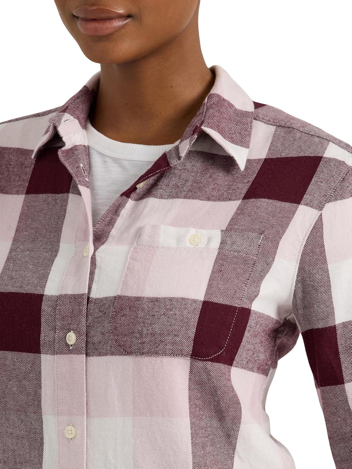 imageLee Womens Legendary Long Sleeve All Purpose Button Down ShirtVelvet Beet Check