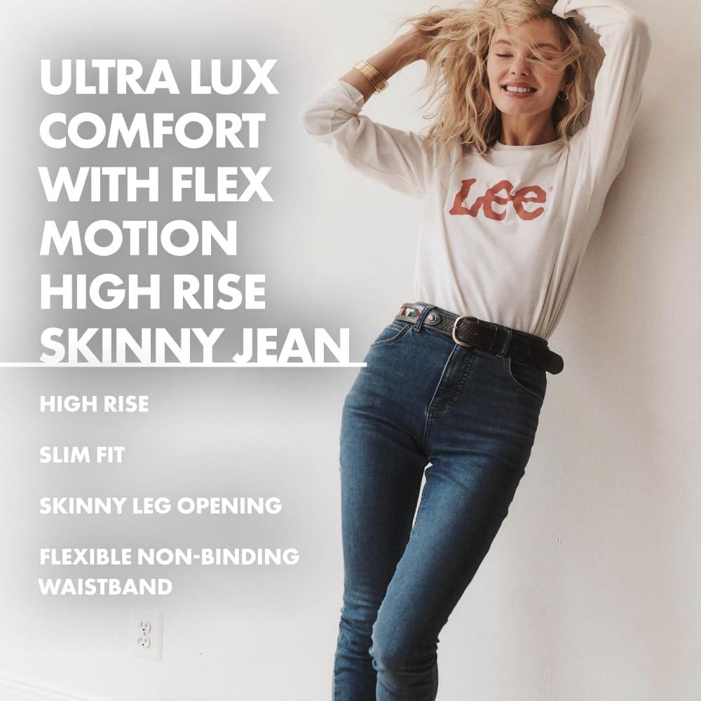 imageLee Womens Petite Ultra Lux Comfort with Flex Motion High Rise Skinny JeanDeepest Dark