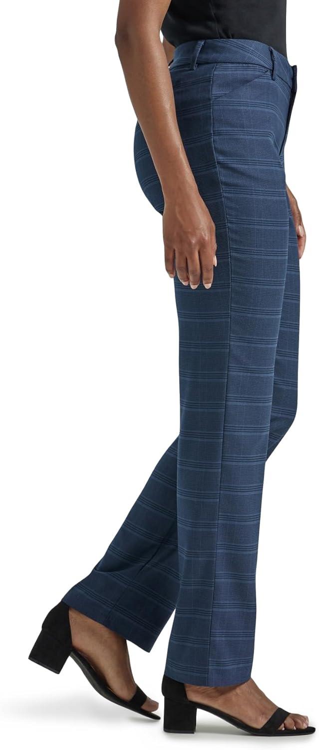 imageLee Womens Petite Wrinkle Free Relaxed Fit Straight Leg PantNavyInsignia Blue Plaid