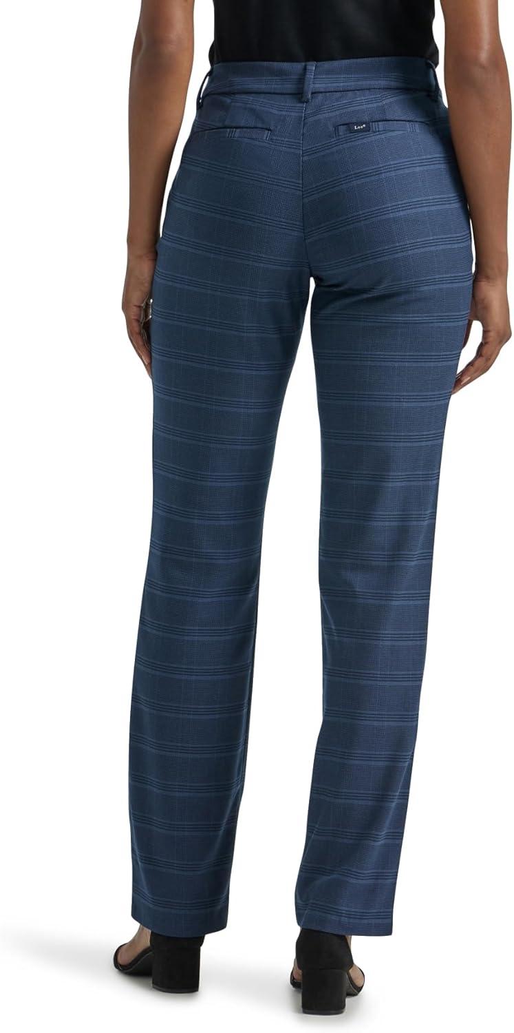 imageLee Womens Petite Wrinkle Free Relaxed Fit Straight Leg PantNavyInsignia Blue Plaid