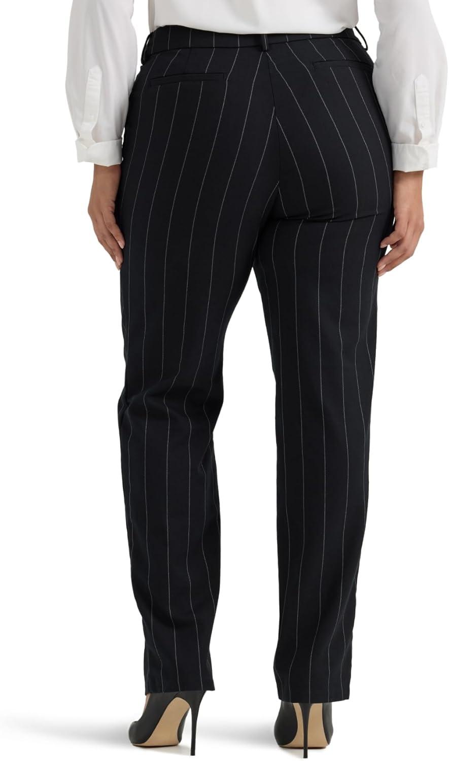 imageLee Womens Plus Size Wrinkle Free Relaxed Fit Straight Leg PantBlack Pinstripe