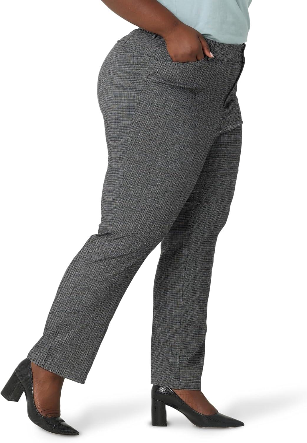 imageLee Womens Plus Size Wrinkle Free Relaxed Fit Straight Leg PantBlackWhite Rockhill Plaid