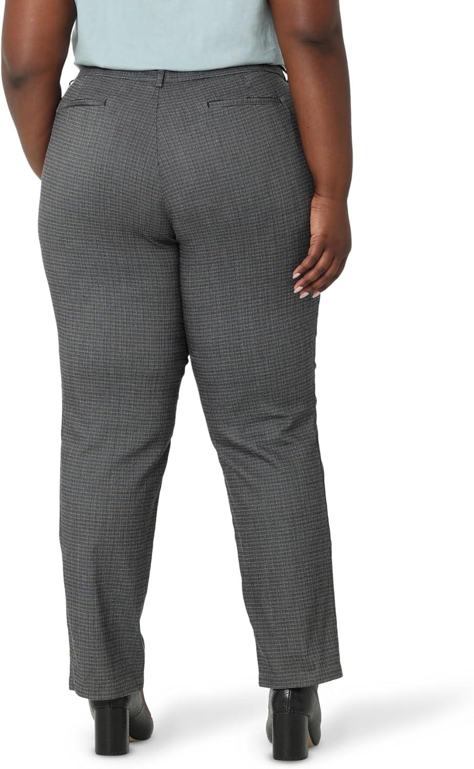 imageLee Womens Plus Size Wrinkle Free Relaxed Fit Straight Leg PantBlackWhite Rockhill Plaid