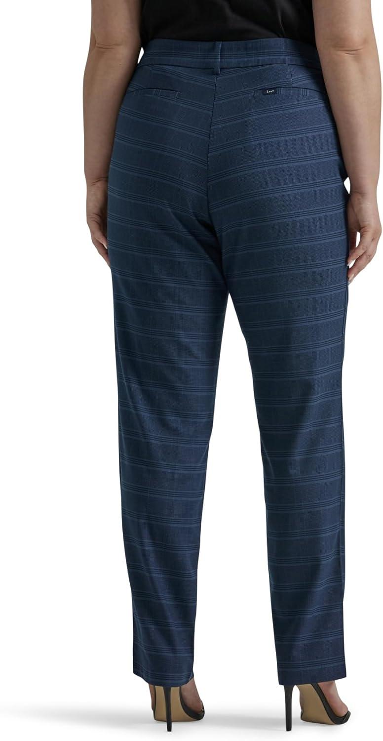 imageLee Womens Plus Size Wrinkle Free Relaxed Fit Straight Leg PantNavyInsignia Blue Plaid