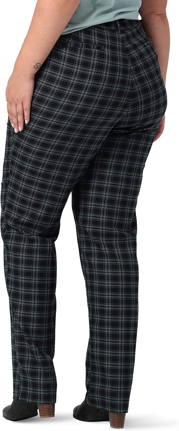 imageLee Womens Plus Size Wrinkle Free Relaxed Fit Straight Leg PantUnionall BlackGray Houndstooth