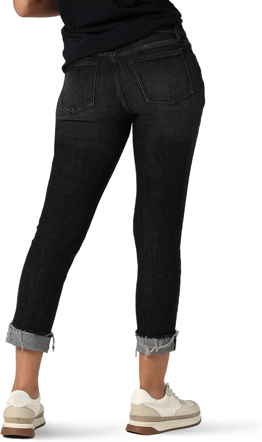 imageRiders by Lee Indigo Womens Fringe Cuff Boyfriend JeanWashed Black