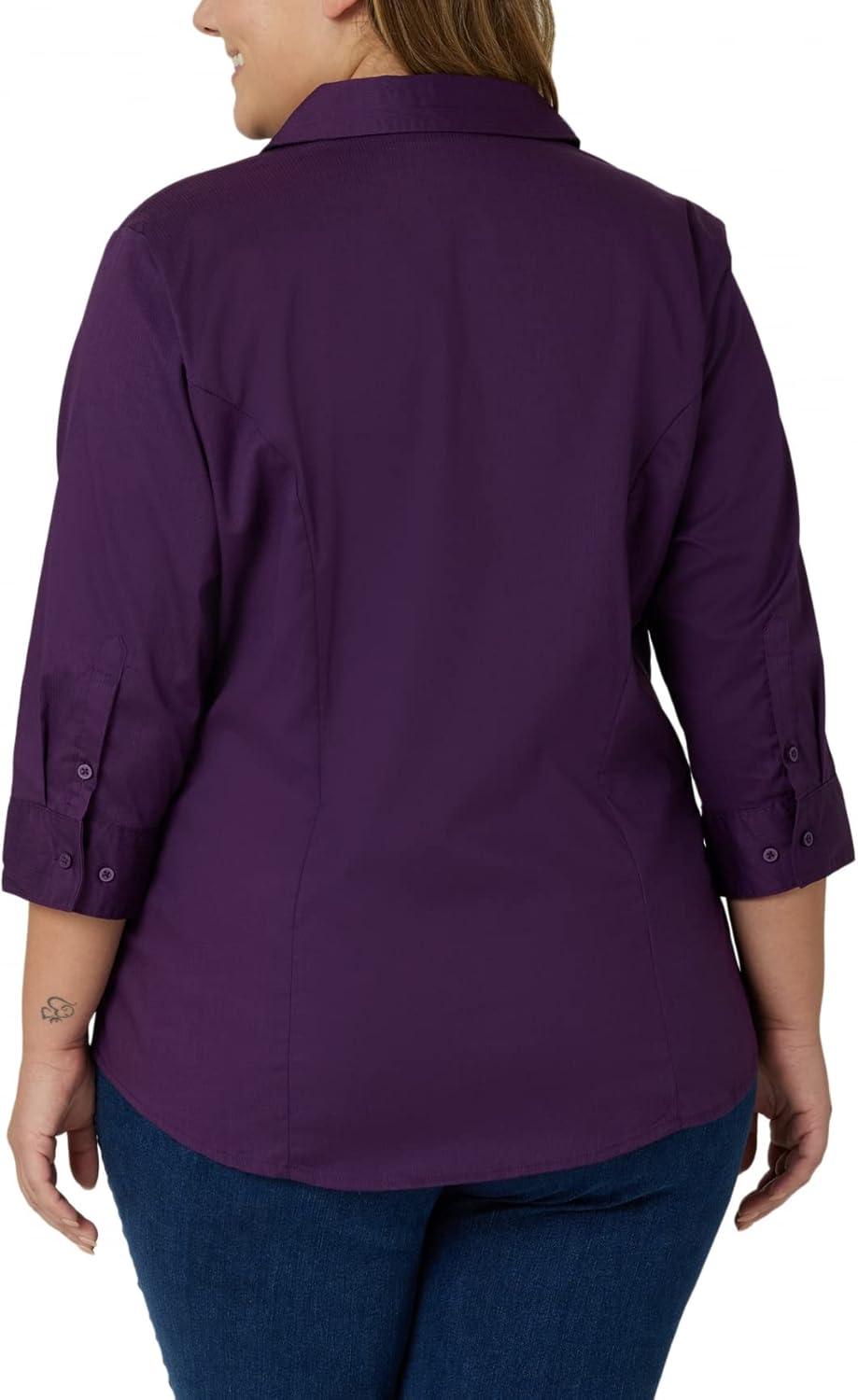 imageRiders by Lee Indigo Womens Plus Size Easy Care  Sleeve Woven ShirtPurple Pennant