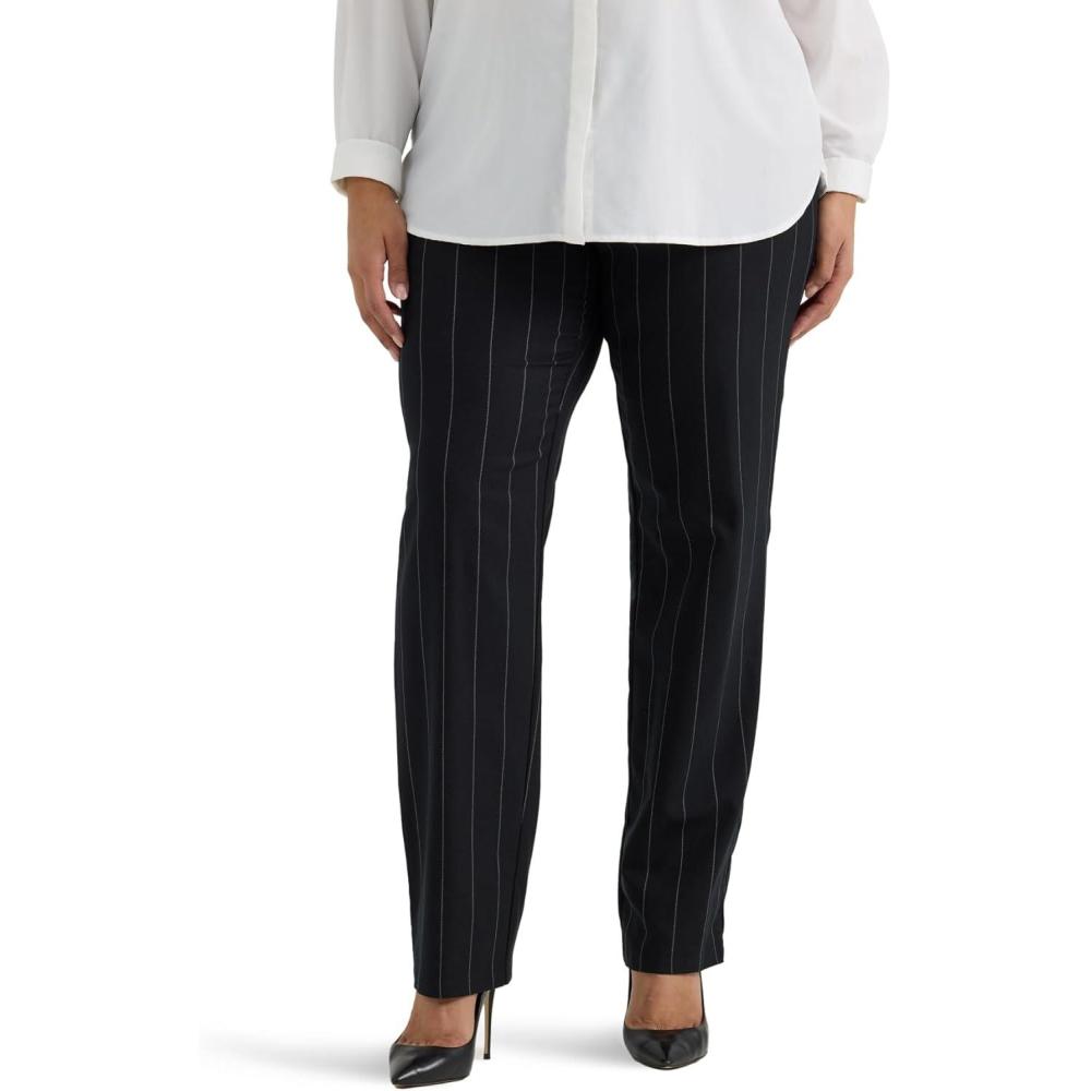 imageLee Womens Plus Size Wrinkle Free Relaxed Fit Straight Leg PantBlack Pinstripe