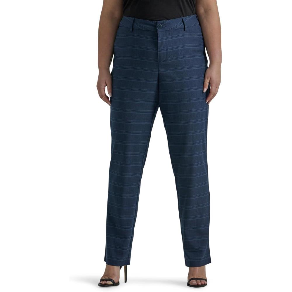 imageLee Womens Plus Size Wrinkle Free Relaxed Fit Straight Leg PantNavyInsignia Blue Plaid