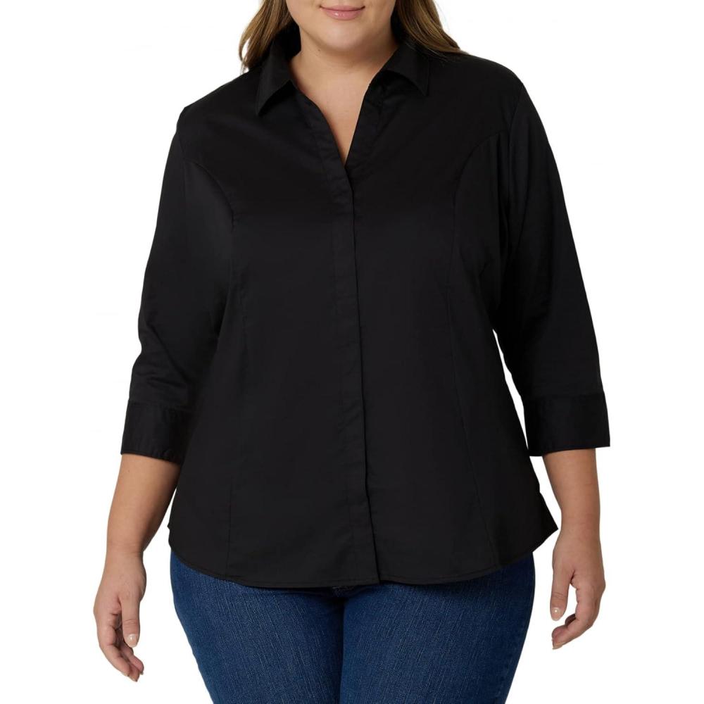 imageRiders by Lee Indigo Womens Plus Size Easy Care  Sleeve Woven ShirtBlack Soot
