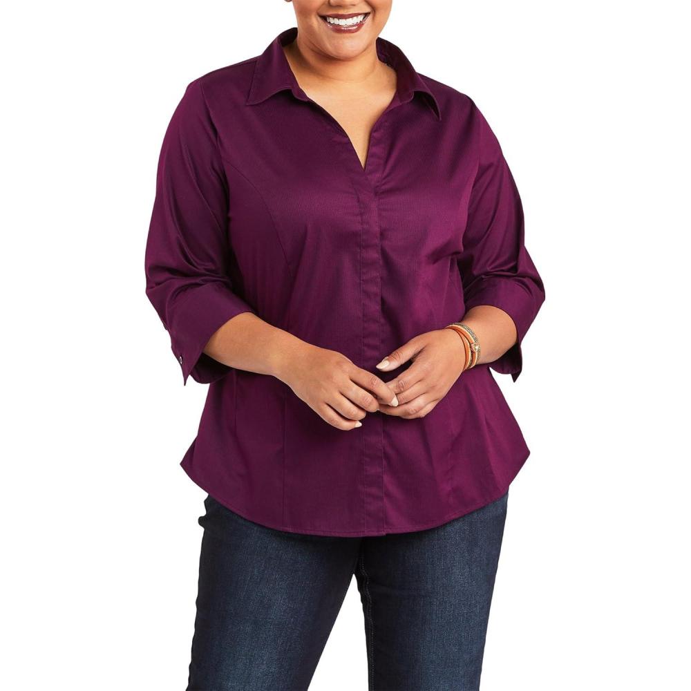 imageRiders by Lee Indigo Womens Plus Size Easy Care  Sleeve Woven ShirtPickled Beet