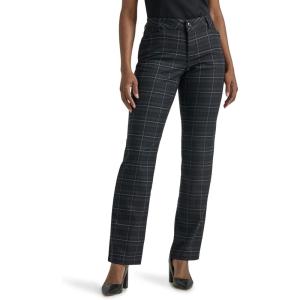 imageLee Womens Petite Wrinkle Free Relaxed Fit Straight Leg PantBlackCharcoal Plaid
