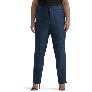 imageLee Womens Plus Size Wrinkle Free Relaxed Fit Straight Leg PantNavyInsignia Blue Plaid