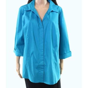 image:imageRiders by Lee Indigo Womens Plus Size Easy Care  Sleeve Woven ShirtAlgiers Blue