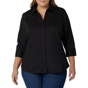 image:imageRiders by Lee Indigo Womens Plus Size Easy Care  Sleeve Woven ShirtBlack Soot