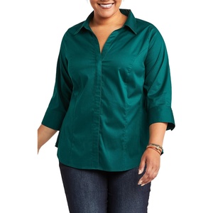 image:imageRiders by Lee Indigo Womens Plus Size Easy Care  Sleeve Woven ShirtBotanical Green
