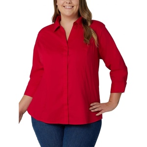 image:imageRiders by Lee Indigo Womens Plus Size Easy Care  Sleeve Woven ShirtClassic Red