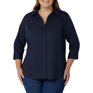 image:imageRiders by Lee Indigo Womens Plus Size Easy Care  Sleeve Woven ShirtDark Navy