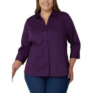 image:imageRiders by Lee Indigo Womens Plus Size Easy Care  Sleeve Woven ShirtPurple Pennant