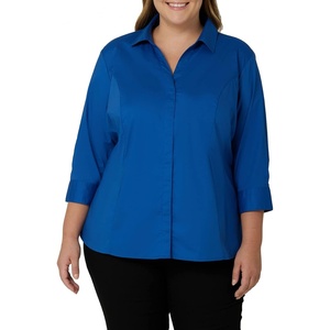 image:imageRiders by Lee Indigo Womens Plus Size Easy Care  Sleeve Woven ShirtTrue Blue